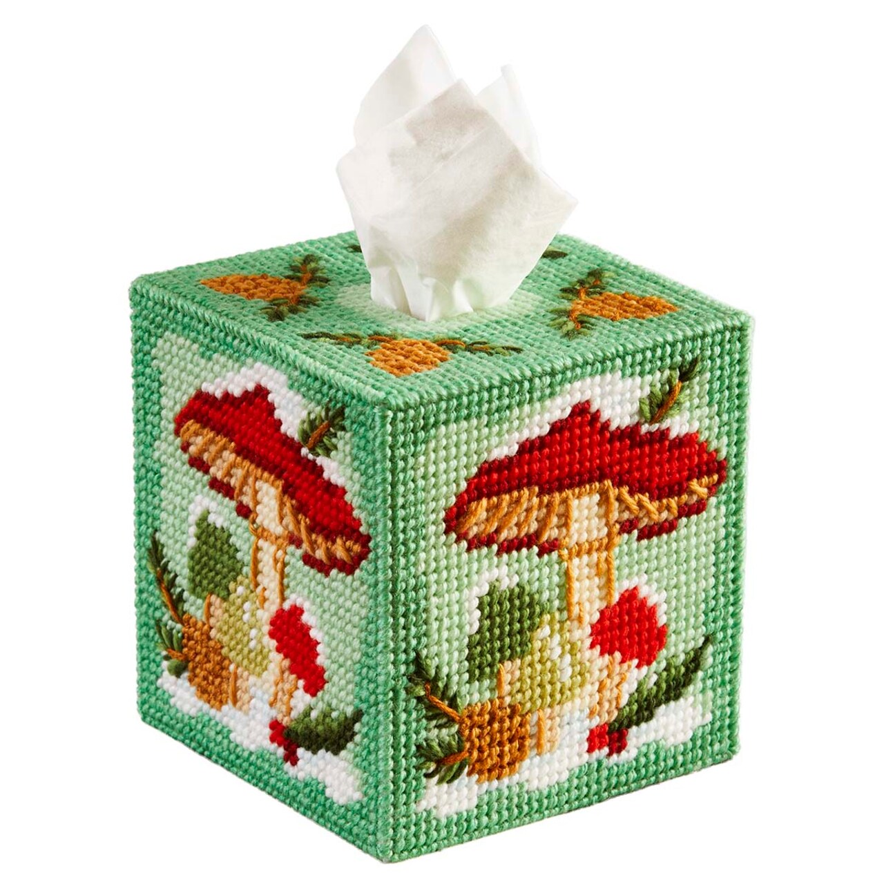 Herrschners Christmas Mushrooms Tissue Box Plastic Canvas Kit